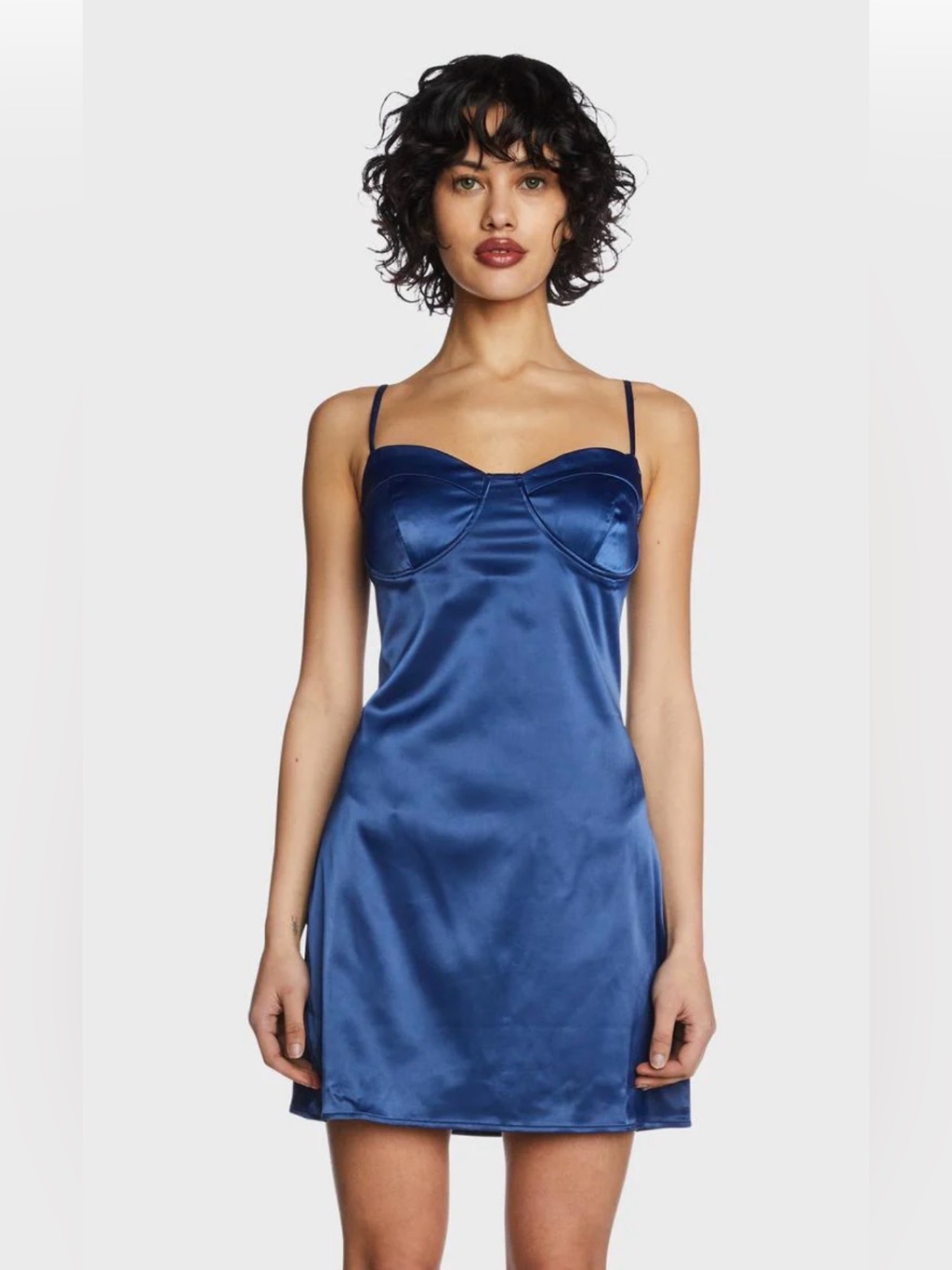 Satin Mini Dress In Royal Blue - Sleek Women's Slip Dress